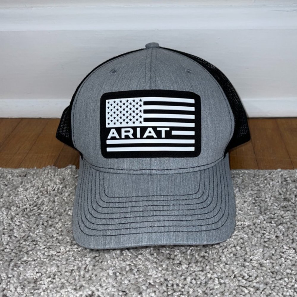 Ariat Unisex Grey and Black American Flag Trucker Hat